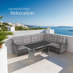 Tectake Garden Furniture Set Catania - For 6 People, Weather-Resistant, Thick Cushions  - Grey - thumbnail 8