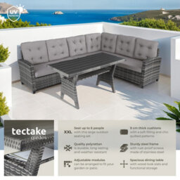 Tectake Garden Furniture Set Catania - For 6 People, Weather-Resistant, Thick Cushions  - Grey - thumbnail 2