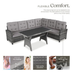Tectake Garden Furniture Set Catania - For 6 People, Weather-Resistant, Thick Cushions  - Grey - thumbnail 3