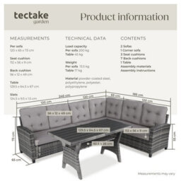 Tectake Garden Furniture Set Catania - For 6 People, Weather-Resistant, Thick Cushions  - Grey - thumbnail 6
