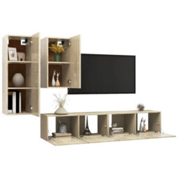 Berkfield 4 Piece Tv Cabinet Set Sonoma Oak Engineered Wood - thumbnail 3