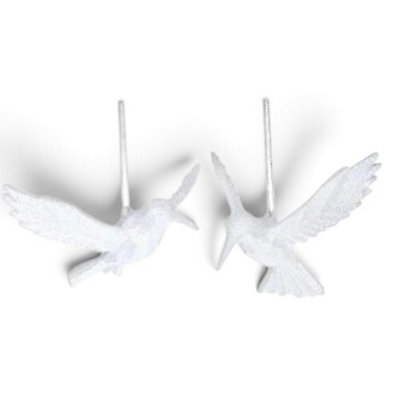 Gisela Graham Christmas - Pair Of White Glitter Bird Tree Decorations, 13 X 6 Cm, Set Of 2