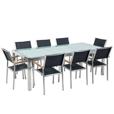 Beliani Garden Dining Set 8 Seater Grosseto Cracked Glass Transparent/ Black - image 1