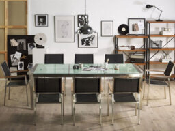 Beliani Garden Dining Set 8 Seater Grosseto Cracked Glass Transparent/ Black - thumbnail 2