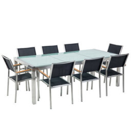 Beliani Garden Dining Set 8 Seater Grosseto Cracked Glass Transparent/ Black - thumbnail 1