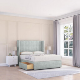 "Sloomy 4Ft Falcon Naples Silver Memory Foam Bed Set With No Drawers Mattress & 54"" Wingback Headboard - Small Double"