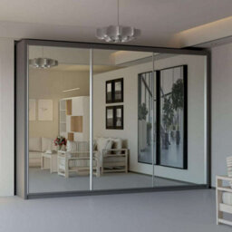 Sliding Wardrobes 4 u LTD Double Mirror Sliding Door Wardrobe Sleek Design Comes In Width 90/100/120/150/180/203/250Cm(Grey W250Cm X H217Cm)
