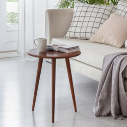 MH London Judy Solid Wood Side Table Round Walnut Side Table Living Room Bedside Sofa Side Table