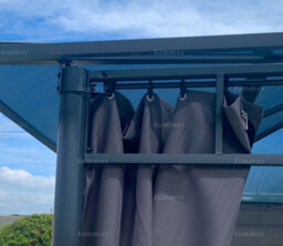 Aluminium Hipped Roof Gazebo With Tinted Polycarbonate Roof And Side Curtains, Grey, 2.6X2.6M - thumbnail 6