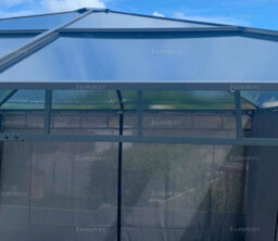 Aluminium Hipped Roof Gazebo With Tinted Polycarbonate Roof And Side Curtains, Grey, 2.6X2.6M - thumbnail 3