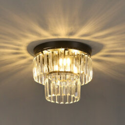Living And Home Modern Chandelier Double Tiers Droplet Crystal Shade Black Base Mount Ceiling Light - thumbnail 3