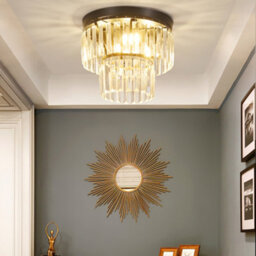 Living And Home Modern Chandelier Double Tiers Droplet Crystal Shade Black Base Mount Ceiling Light - thumbnail 2