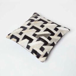 Homescapes Geometric Block Brown & Cream Leather Cushion 45 X 45 Cm - thumbnail 5