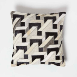 Homescapes Geometric Block Brown & Cream Leather Cushion 45 X 45 Cm