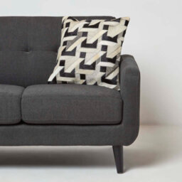 Homescapes Geometric Block Brown & Cream Leather Cushion 45 X 45 Cm - thumbnail 2
