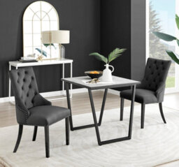 Furniturebox Carson Small 2 Seater White Marble Effect Square Scratch Resistant Dining Table With 2 Black Belgravia Velvet Black Leg Chairs - thumbnail 1