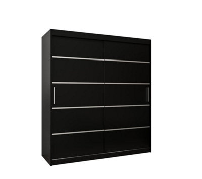 Arte Verona 01 Contemporary 2 Sliding Door Wardrobe 9 Shelves 2 Rails Black Matt (H)2000mm (W)1800mm (D)620mm - image 1