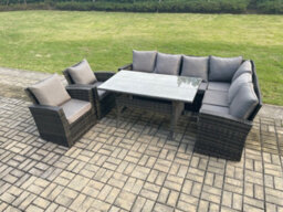 Fimous 8 Seater Garden Rattan Furniture Corner Sofa Dining Table Chair Set With Temper Glass And Cushions Indoor - thumbnail 2