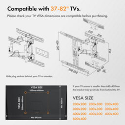 "Vonhaus Tilt & Swivel Wall Mount For 37-82"" Screens, Full Movement Articulating Tv Bracket, 35Kg Capacity, Max Vesa: 600X400mm" - thumbnail 4