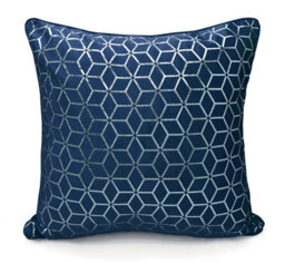 Intimates Velvet Geometric Print Cushion, Silver Foil Design, Luxurious Texture, Zip Closure - Modern Home Decor Accent Cushion - Navy