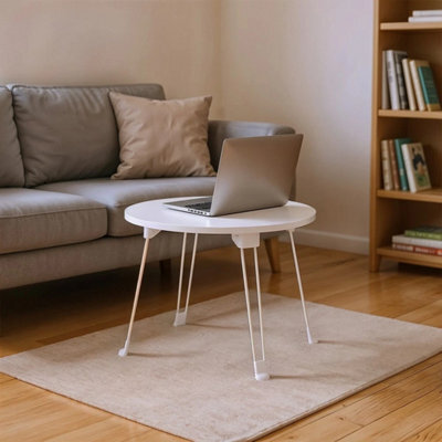 White Folding Round Small Table Side End Table - image 1