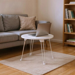 White Folding Round Small Table Side End Table - thumbnail 1