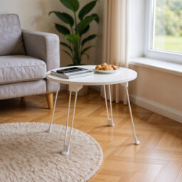 White Folding Round Small Table Side End Table - thumbnail 4