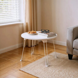 White Folding Round Small Table Side End Table - thumbnail 5