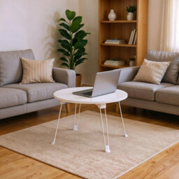 White Folding Round Small Table Side End Table - thumbnail 3