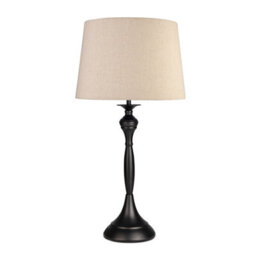 Lighting Supermarket Messini Large Black Elegant Candlestick Table Lamp With Natural Linen Shade - thumbnail 1