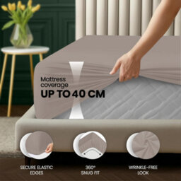 Aspire Homeware Beige Fitted Sheet 40 Cm Extra Deep Pocket Hypoallergenic Bed Sheet Microfiber (L)200Cm X (W)152Cm,king - thumbnail 2