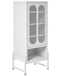 Wyld and Coco Brandforge One Door White Steel Sideboard With Oval Perforated Door, Wall-Mounted, Matt White, Tall (W470 X D350 X H1080mm) - thumbnail 3