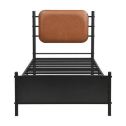 Abrihome Metal Bed, 3Ft Single Bed 90X190Cm, With A Pu-Upholstered Headboard, Durable And Sturdy, Youth Bed, For Adults & Teenagers, Black - thumbnail 8