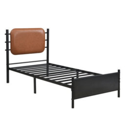 Abrihome Metal Bed, 3Ft Single Bed 90X190Cm, With A Pu-Upholstered Headboard, Durable And Sturdy, Youth Bed, For Adults & Teenagers, Black - thumbnail 9