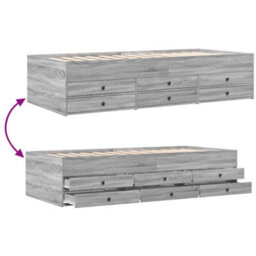 Berkfield Daybed With Drawers Without Mattress Grey Sonoma 100X200 Cm - thumbnail 8