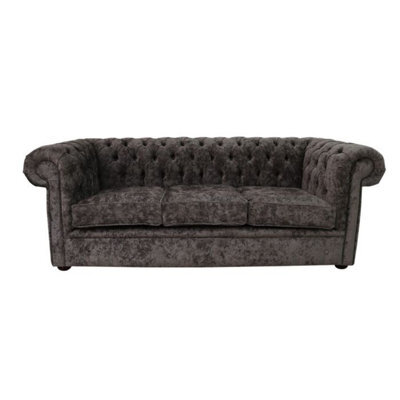 Chesterfield 3 Seater Sofa Settee Belvedere Pewter Grey Fabric In Classic Style - image 1