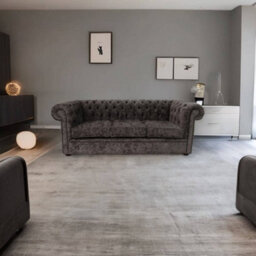Chesterfield 3 Seater Sofa Settee Belvedere Pewter Grey Fabric In Classic Style - thumbnail 2