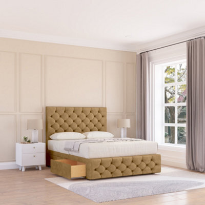 "Sloomy 3Ft Watson Divan Bed Base Mink Plush ,2 Drawers, 12"" Footboard & 54"" Floor Standing Headboard - Single" - image 1