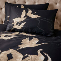 Laurence Llewelyn-Bowen Kireina 100% Cotton Black Luxurious Crane Print Duvet Cover Set - thumbnail 4