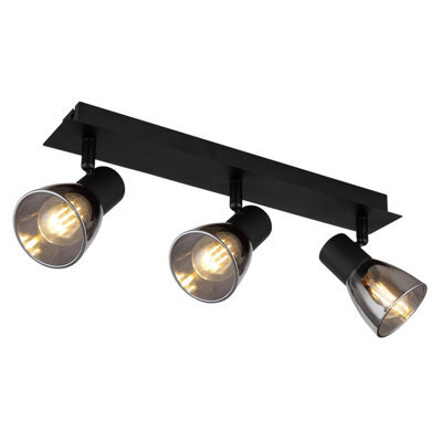 Luminosa Lighting Luminosa Claude Ceiling Spotlight Bar Matt Black Smoke Glass Shade 3X E14 - image 1