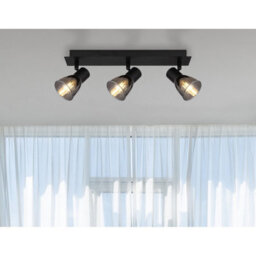 Luminosa Lighting Luminosa Claude Ceiling Spotlight Bar Matt Black Smoke Glass Shade 3X E14 - thumbnail 6