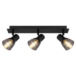 Luminosa Lighting Luminosa Claude Ceiling Spotlight Bar Matt Black Smoke Glass Shade 3X E14 - thumbnail 3