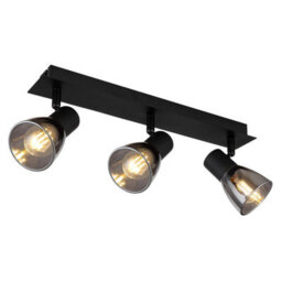 Luminosa Lighting Luminosa Claude Ceiling Spotlight Bar Matt Black Smoke Glass Shade 3X E14
