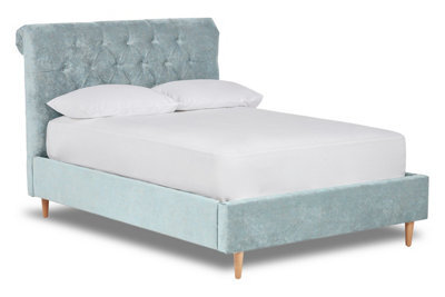 Divan Base Direct Zephyr Fabric Scroll Bed With Low Foot End Bed Base Only 6Ft Super King- Brecon Sky Blue