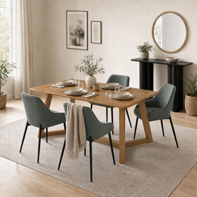 Furniturebox Uk Lulworth Walnut Effect Wood Dining Table 4 Green Beaumont Chairs - image 1