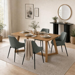 Furniturebox Uk Lulworth Walnut Effect Wood Dining Table 4 Green Beaumont Chairs - thumbnail 1