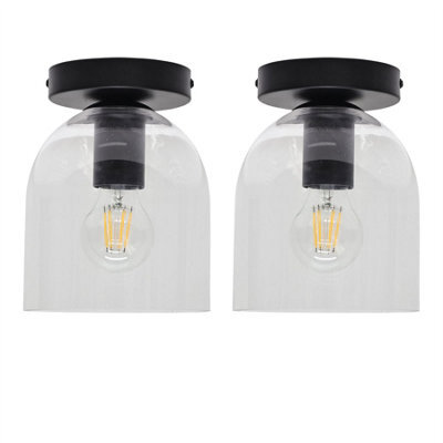 First Choice Lighting Set Of 2 Belten - Clear Glass Cloche Black Ceiling Light Fittings - image 1