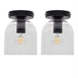 First Choice Lighting Set Of 2 Belten - Clear Glass Cloche Black Ceiling Light Fittings - thumbnail 1
