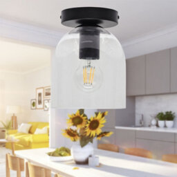 First Choice Lighting Set Of 2 Belten - Clear Glass Cloche Black Ceiling Light Fittings - thumbnail 5
