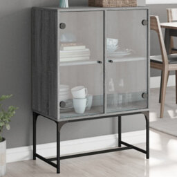 Berkfield Side Cabinet With Glass Doors Grey Sonoma 69X37X100 Cm - thumbnail 1